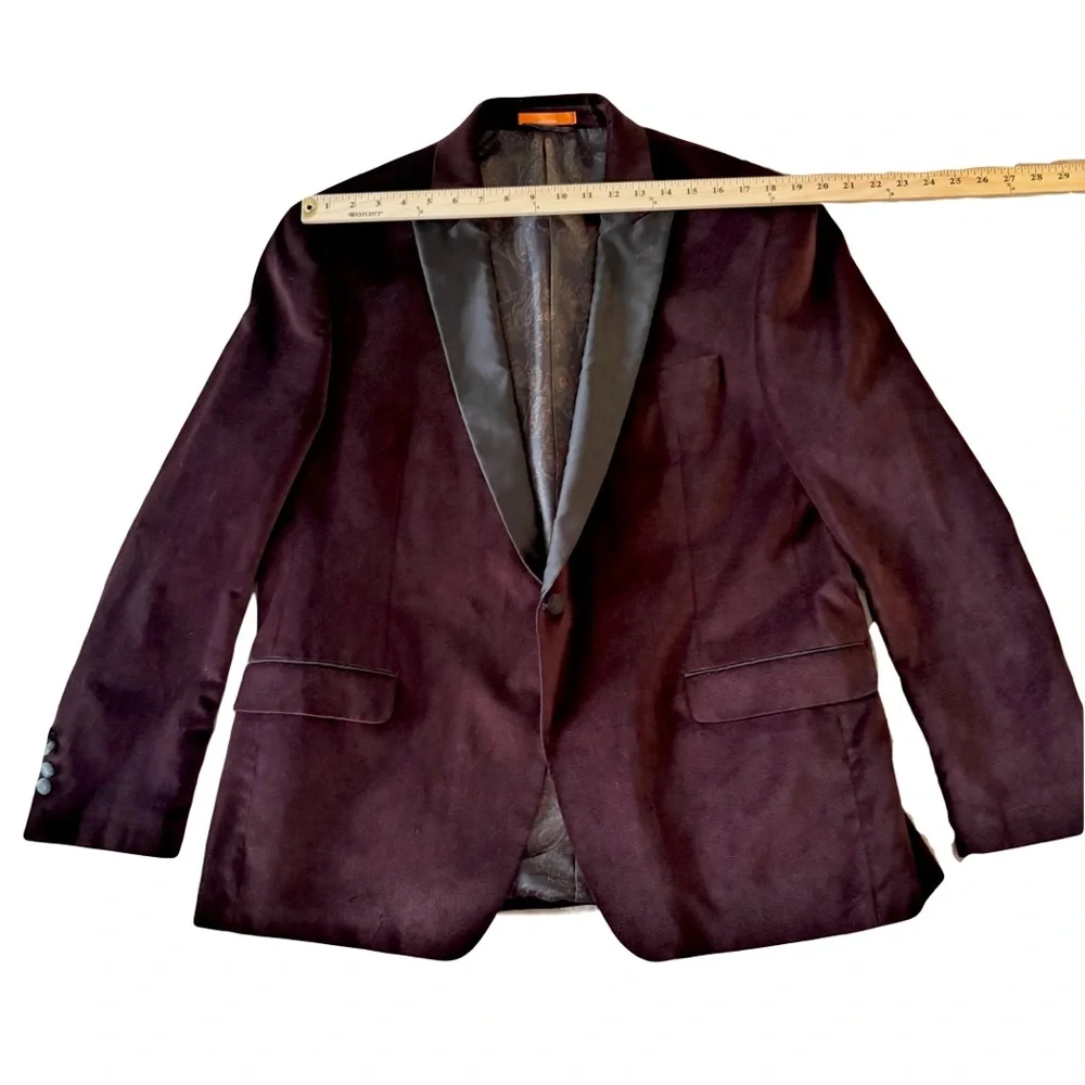 TALLIA 46R Velvet Dinner Jacket Tuxedo‎ Modern Fit Burgundy / Black